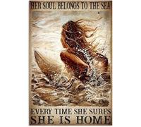 AXHNG Vintage Her Soul Belongs to The Sea Every Time She Surfs She is Holiday Train Station Poster Metal Aluminium Tin Sign 8x6 Inch Wall Decor