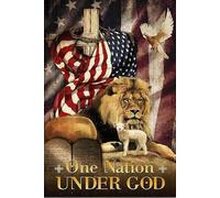 AXHNG Vintage Lion Dove Lamb American Flag Th of July Independence Day One Nation Under God Cross Office Poster Metal Aluminium Tin Sign 8x12 Inch Wall Decor