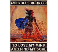 AXHNG Vintage Style Surf and Into The Ocean I Go to Lose My Mind and Find My Soul Baking Poster Metal Aluminium Tin Sign 8x12 Inch Wall Decor