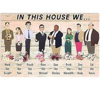 AXHNG Vintage This House We Work Like Dwight Prank Like Jim Love Like Pam Sass Like Stanley Poster Metal Aluminium Tin Sign 8x6 Inch Wall Decor