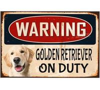 AXHNG Vintage Warning Golden Retriever On Duty Warning Safety Alt Work Poster Metal Aluminium Tin Sign 8x6 Inch Wall Decor
