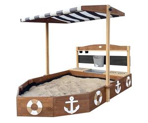 AXI Dora wooden sandpit boat/ship | Sandpit ship in anthracite and brown with rotating play kitchen, chalkboard and two plant boxes | Sandpit boat | 160x100x110 cm