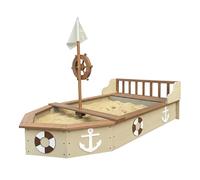AXI Doris Wooden Sandbox in the shape of a Boat - Beige | Ship Sandpit with Bench & Storage | Sand Pit Wood with rotating Rudder on Mast | Includes Cover and Ground Cloth | 153 x 90 x 100 cm