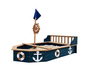 AXI Doris Wooden Sandbox in the shape of a Boat - Grey/Brown | Ship Sandpit with Bench & Storage | Sand Pit Wood with rotating Rudder on Mast | Includes Cover and Ground Cloth | 153 x 90 x 100 cm