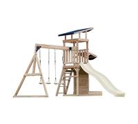 AXI Malik Wooden playhouse complete with 2 swings, Cream slide / Outdoor playground with sandpit and play wall / Slide with water connection | Outdoor wooden playhouse on stilts