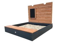 AXI Mandy Wooden Sandpit XL with Bench, Storage space, Lid & Chalkboard | Sandbox wood for Garden in anthracite & brown including ground cover