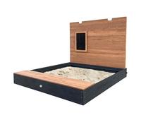 AXI Mandy Wooden Sandpit XXL with Bench, Storage space, Lid & Chalkboard | Sandbox wood for Garden in anthracite & brown including ground cover