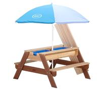 AXI Nick Picnic table/Sand table/Water table for children in brown with Parasol Umbrella Umbrella in blue/white |Multipurpose picnic table made of wood