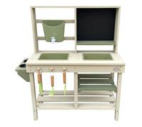 AXI Sev Sand & Water Play Kitchen/Mud Kitchen made from Hemlock wood - Grey/Green | Multifunctional sand kitchen for children, including a 3-piece accessory set with gardening tools