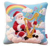 AxiangziK 11CT Cross Stitch Pillow Cases,Santa Claus Sings and Plays Songs,DIY Stamped Embroidery Kit,Cross Stitch Cushion Cover,Needlepoint Pillow for Home Decor,45x45cm