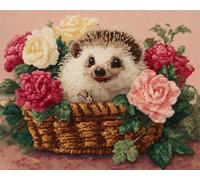 AxiangziK 11CT DIY Counted Cross Stitch Kits for Adults Hedgehog in The Flower Basket Pre-Printed Embroidery Set DIY Hand Needlework Art Stamped Cross Stitch Kits for Beginners 30x40cm