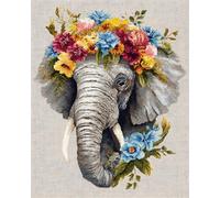 AxiangziK 11CT DIY Cross Stitch for Beginners Elephants，Animals and Flowers Cross Stitch Kits for Adults Pre-Printed Stamped Embroidery Set DIY Craft Kit Home Decor 30x40cm