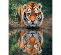 AxiangziK 11CT DIY Embroidery Kit Tiger and Its Reflection in The Water Embroidery Cross Stitch Kits Stamped Pattern Starter Set Needlework Art Accessories Wall Decoration 60x80cm