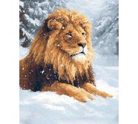 AxiangziK 11CT DIY Embroidery Kits Lions in The Snow Cross Stitch Kits Counted Printed Embroidery Set with Needles Scissor Threaders for Adults Beginners 30x40cm
