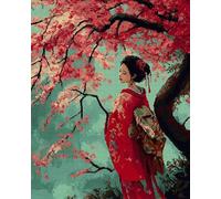 AxiangziK 11CT Stamped Counted Cross Stitch Kits for Adults,Japanese Woman Under The Cherry Blossom Tree,DIY Embroidery Crafts for Needle Point Starter Kit Home Decor Gift,16x20inch