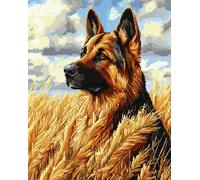 AxiangziK 16x20 inch Cross Stitch Kit,German Shepherd in the Grass Includes Pre-Printed Canvas,Threads,Needles,Perfect for Decor & Gifts,DIY Embroidery Set for Enthusiasts