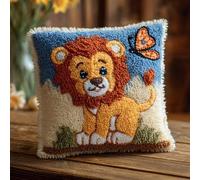 AxiangziK 43x43cm Latch Hook Cushion Making Kit,Lion and Butterfly DIY Latch Hook Pillow Cover kit,Soft Yarn Pillow Set,Ideal Creative Gift for Adults
