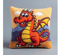 AxiangziK 43x43cm Latch Hook Pillow Kit,Animals Little Dinosaur Pre-Printed Pattern Cushion Cover,Craft Set with Yarns and Hook for All Ages