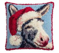 AxiangziK Animal Cross Stitch Needlework Set,Donkey Wearing a Santa hat,DIY Latch Hook Cushion Kit Pillow Mat Crocheting Cushion Embroidery Pillow,17x17in