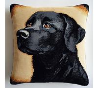 AxiangziK Animal Dog DIY Latch Hook Cushion Kits,Black Labrador,Latch Hook DIY Throw Pillow Cover Craft,Embroidery Kits with Printed Canvas,17x17in