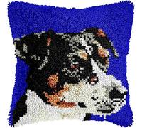 AxiangziK Animal Dog DIY Latch Hook Kits for Beginners,a Jack Russell Terrier,Latch Cross Stitch Sofa Cushion,Includes Cushion Kits and Yarn Set for Crochet,17x17in