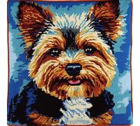 AxiangziK Animal Dog DIY Latch Hook Kits for Beginners,Yorkshire Terrier,Latch Cross Stitch Sofa Cushion,Includes Cushion Kits and Yarn Set for Crochet,17x17in