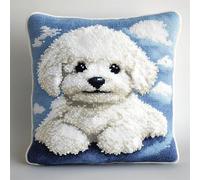 AxiangziK Animal Dog Latch Hook Cushion Kit,A White Bichon Frise,Latch Hook Kit for Beginners Adults or Children,DIY Latch Hook Christmas Home Decor,17x17in