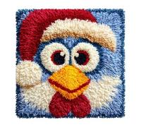 AxiangziK Animal Latch Hook Cushion Kit,Chicken Wearing Santa hat,DIY Pillowcase for Kids Adults,Printed Canvas for Beginners,Cross Stitch Embroidery Kits,17x17in