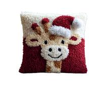 AxiangziK Animal Latch Hook Cushion Kit,Giraffe Wearing a Santa hat,Latch Hook for Beginners Adults or Children,Pillow Cover Kit Christmas Gifts,17x17in