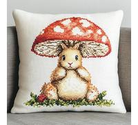 AxiangziK Animal Latch Hook Cushion Kit,Rabbit and Mushrooms,Latch Hook for Beginners Adults or Children,Latch Hook Kit Christmas Gifts,17x17in
