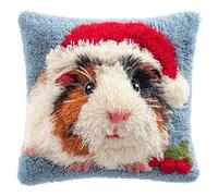 AxiangziK Animal Latch Hook Cushion Kits for Adults,Hamster Wearing a Santa hat,Latch Hook Pillow Case,Embroidery Kits,DIY Needlework Pillow Cover Cushion Making,17x17in