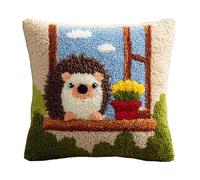 AxiangziK Animal Latch Hook Cushion Kits,Hedgehog on The windowsill,Latch Hook Pillow Case,Embroidery Kits,DIY Needlework Pillow Cover Sofa Cushion Rug Making,17x17in