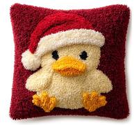 AxiangziK Animal Latch Hook Cushion Kits,Little Duck Wearing a Santa hat,Latch Hook Pillow Case,Embroidery Kits,DIY Needlework Pillow Cover Sofa Cushion Rug Making,17x17in