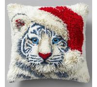 AxiangziK Animal Latch Hook Cushion Kits,White Tiger Wearing a Santa hat,Latch Hook Cushion Cover with Printed Canvas DIY Embroidery Kit,17x17in