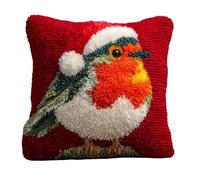 AxiangziK Animal Latch Hook Kits DIY Throw Pillow Cover,Bird Wearing a Santa hat,Cushion Cover Embroidery Craft Kit for Adults and Beginners Embroidery Home Decoration,17x17in