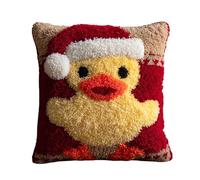 AxiangziK Animal Latch Hook Kits DIY Throw Pillow Cover,Little Duck Wearing a Santa hat,Cushion Cover Embroidery Craft Kit for Adults and Beginners Embroidery Home Decoration,17x17in