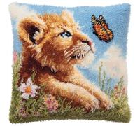 AxiangziK Animal Latch Hook Kits DIY Throw Pillow Cover,The Lion and The Butterfly,Cushion Cover Embroidery Craft Kit for Adults and Beginners Embroidery Home Decoration,17x17in