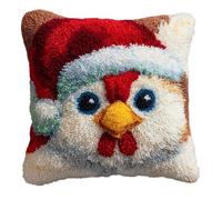 AxiangziK Animal Latch Hook Kits for Adults Beginners,Chicken Wearing Santa hat,Latch Hook Pillow Kit Pre-Printed Cross-Stitch Embroidery Cushion for Home Sofa Decoration,17x17in
