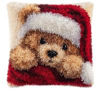 AxiangziK Animal Latch Hook Kits for Adults,Cartoon Bear Wearing Santa hat,Embroidery Kits,DIY Pillowcase Hook and Latch,17x17in