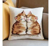 AxiangziK Animal Latch Hook Kits for Adults,Kissing Couple Cats,DIY Pillow Cover Kit Needlework Cushion Cover Hand Craft Crochet for Home Sofa Decorations,17x17in