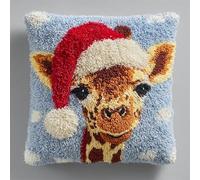 AxiangziK Animal Latch Hook Pillow Case Embroidery Kits,Giraffe Wearing a Santa hat,DIY Latch Hook Cushion Cover Kits for Kids & Adults Beginners,Sofa Cushion Cover,17x17in
