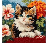 AxiangziK Animal Latch Hook Pillow Case Kits,Cat in The Flowers,Latch Hook Kit for Adults,DIY Pillow Cover Cushion,Canvas Creativity Crochet Gift,17x17in