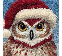 AxiangziK Animal Latch Hook Pillow Kit for Adults & Kids,Owl Wearing a Santa hat,DIY Pre-Printed Canvas Craft,Decorative Cover for Sofa Cushions,Bedroom Decor,17x17in