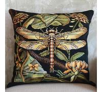AxiangziK Animal Stamped Cross-Stitch Cushion Kit,Dragonfly and Floral Leaves,Printed Tapestry Canvas,11CT Cross Stitch Kit for Creative Home Décor,Needlework Kit for Adult Beginners,18x18in