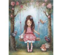 AxiangziK Art Cross Stitch Kits Stamped for Adults Beginner Kids Cartoon Girl Swinging on a Swing,DIY Embroidery Needlework Kit with Patterns Needlepoint,16x20inch