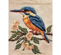 AxiangziK Art Stamped Cross Stitch Kits,11CT,Animal Kingfisher on Branch,DIY Embroidery Crafts for Needle Point Starter Kit,40x50cm