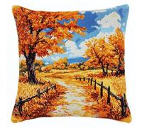 AxiangziK Autumn Landscape DIY Latch Hook Cushion Kits,Country Road Farm,Latch Hook DIY Throw Pillow Cover Craft,Embroidery Kits with Printed Canvas,17x17in
