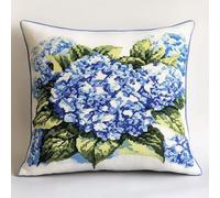 AxiangziK Beautiful Flowers DIY Embroidery Cushion Pillow Case,Blue Hydrangea,Needlepoint Craft Set Cushion Kit Cross Stitch Cushion Cover Kit Stitched Cushion Kit,18x18in