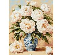 AxiangziK Beautiful Flowers Pre Printed Cross Stitch Kits for Adults,White Peony Flowers,Beginners Cross Stitch kit,DIY Handmade Needlework kit,40x50cm