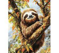 AxiangziK Beginner Cross Stitch Embroidery Kit,Animal Sloth 12x16in Easy Pre-Sew Printed Needlepoint Kit,Relaxing DIY Art Craft Supplies for Adults Family Bedroom Decor